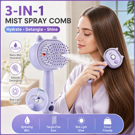 Electric Spray Massage Comb and Steam Hair Brush for Daily Scalp and Hair Care