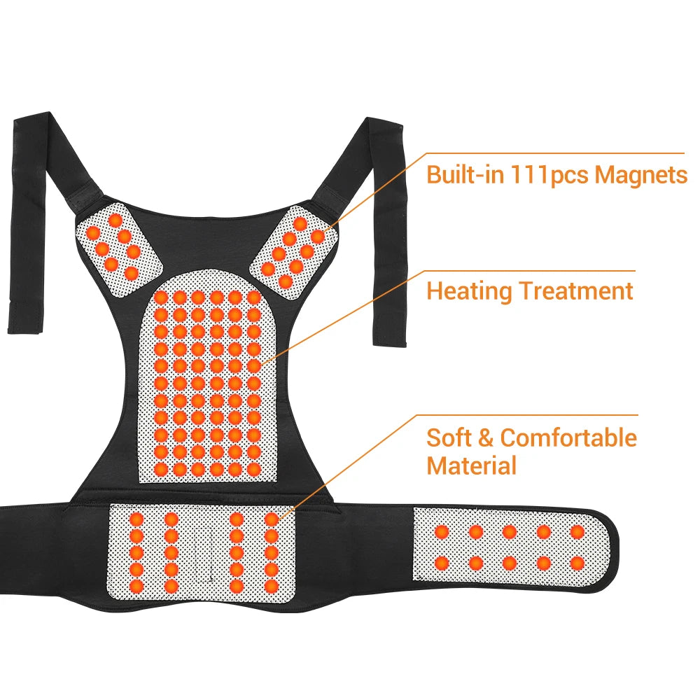 Self Heating Tourmaline Back Brace and Magnetic Posture Support for Relief