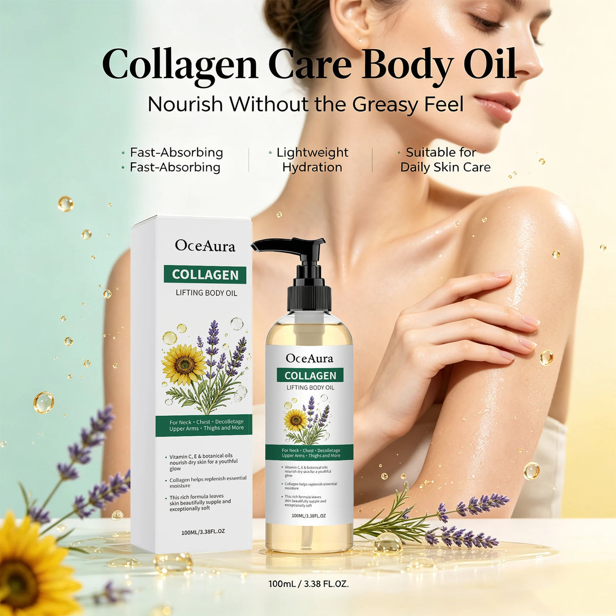 Collagen Body Oil and Skin Firming Serum for Daily Moisturizing and Hydration