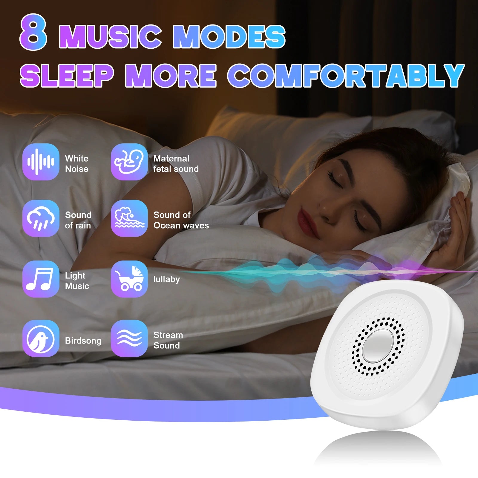 Portable Sleep Aid Device and White Noise Sound Machine for Babies and Adults - 9