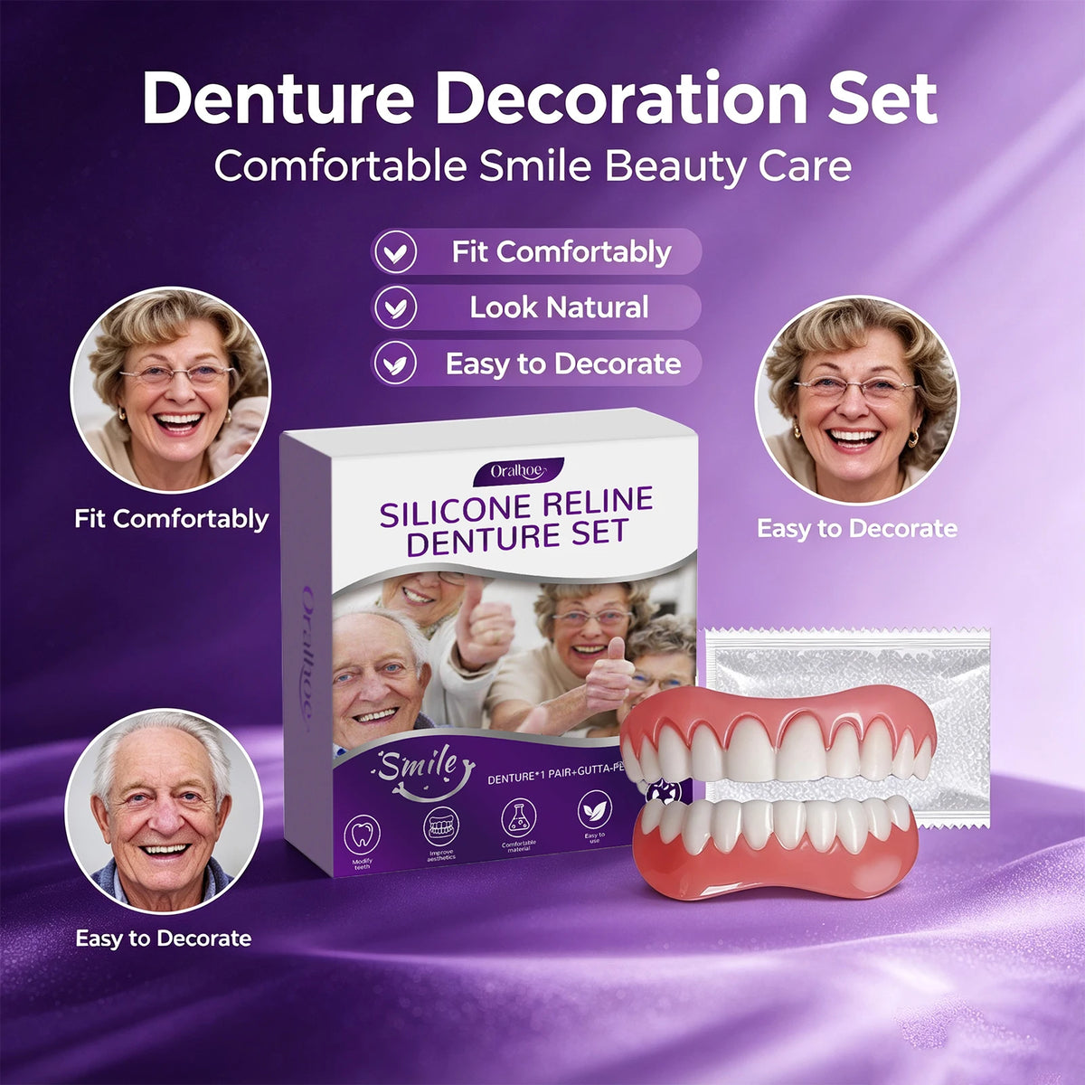 Cosmetic Denture Kit and Fake Teeth Set for a Natural Smile and Confident Look