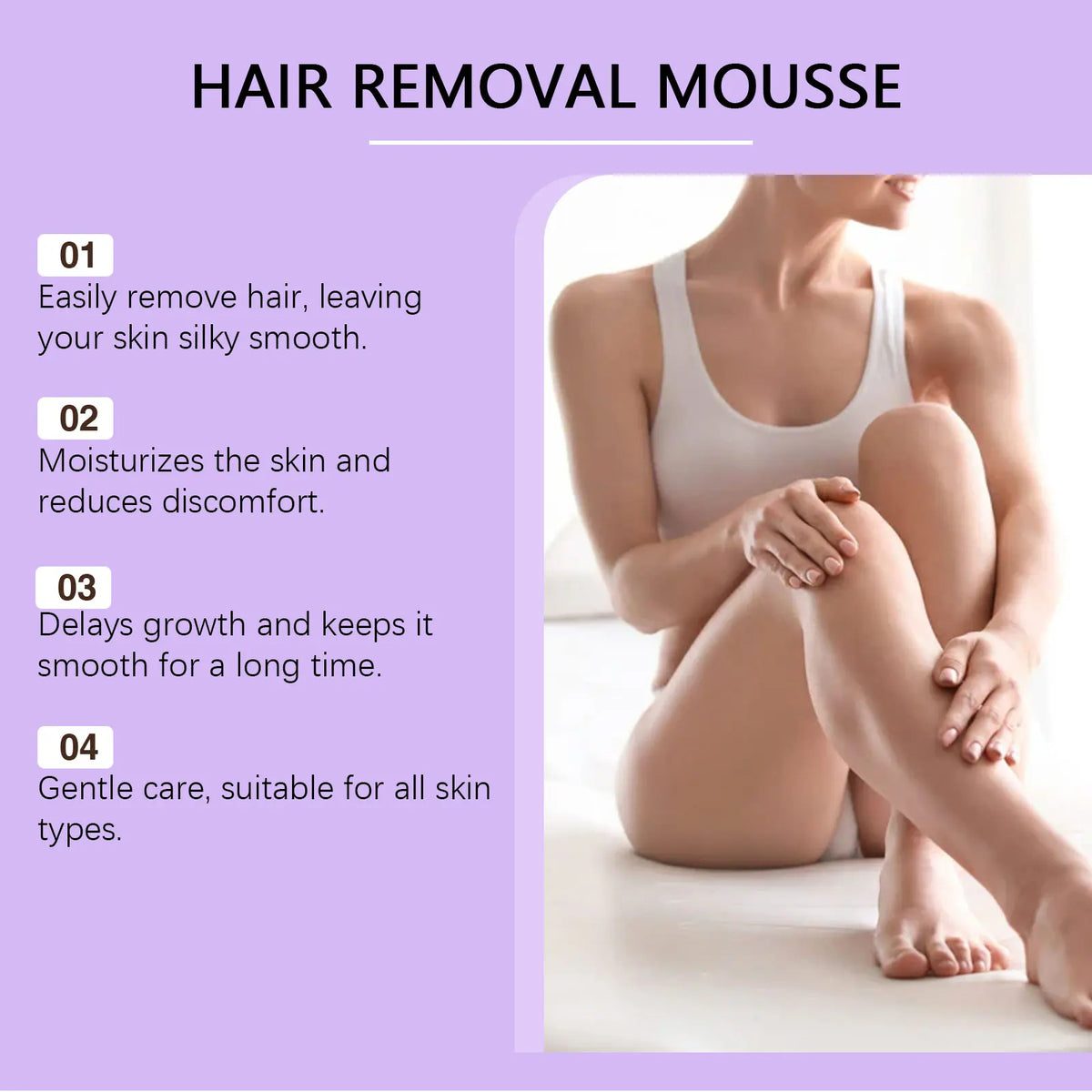 Hair Removal Mousse and Depilatory Foam for Painless Body Hair Maintenance