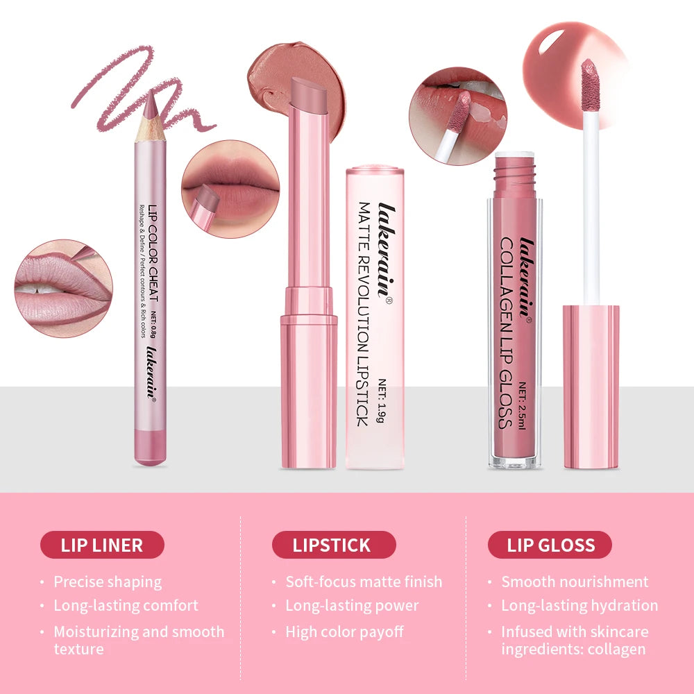 Lip Liner and Lipstick Makeup Set for Perfect Daily and Travel Lip Styling - 6
