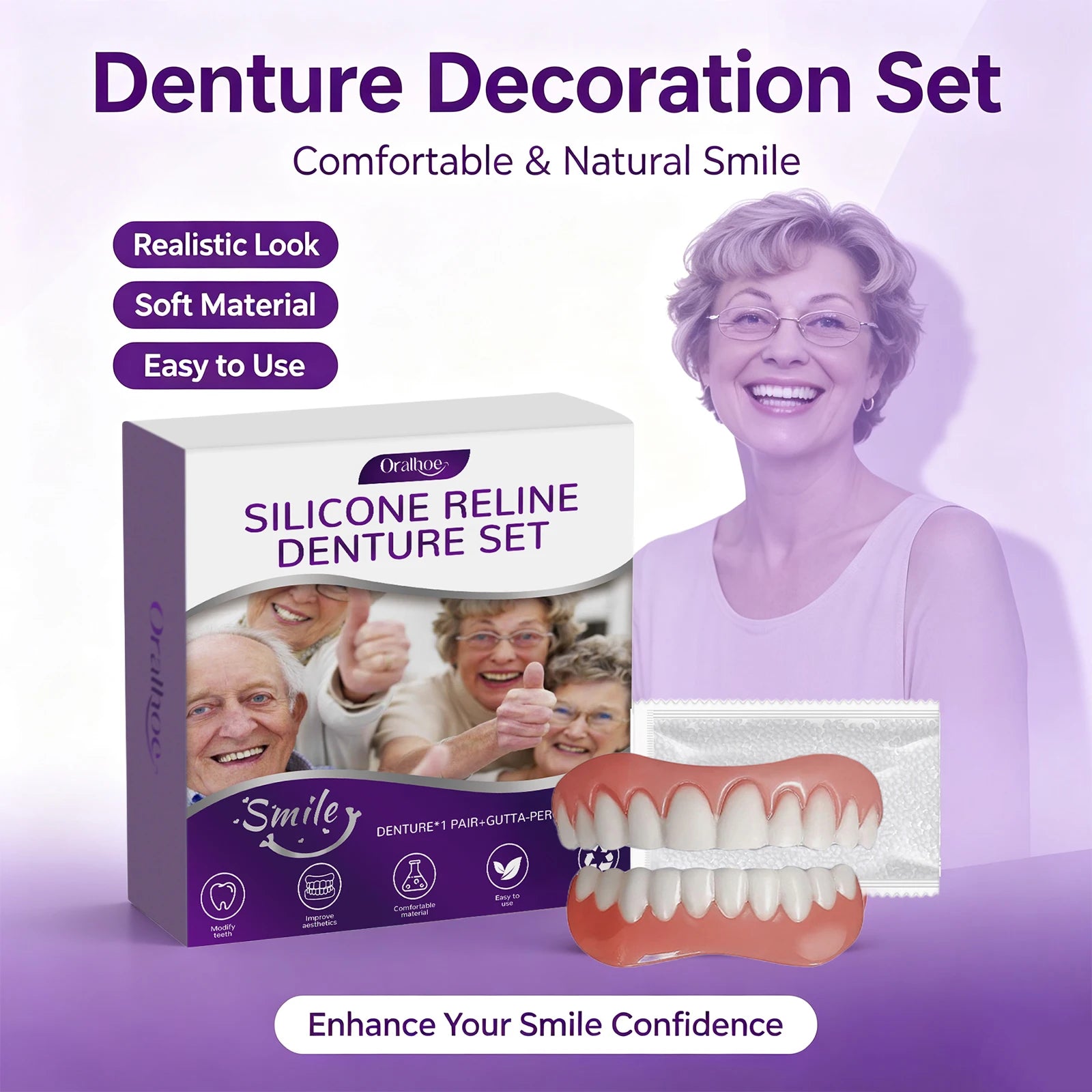 Cosmetic Denture Kit and Fake Teeth Set for a Natural Smile and Confident Look - 1