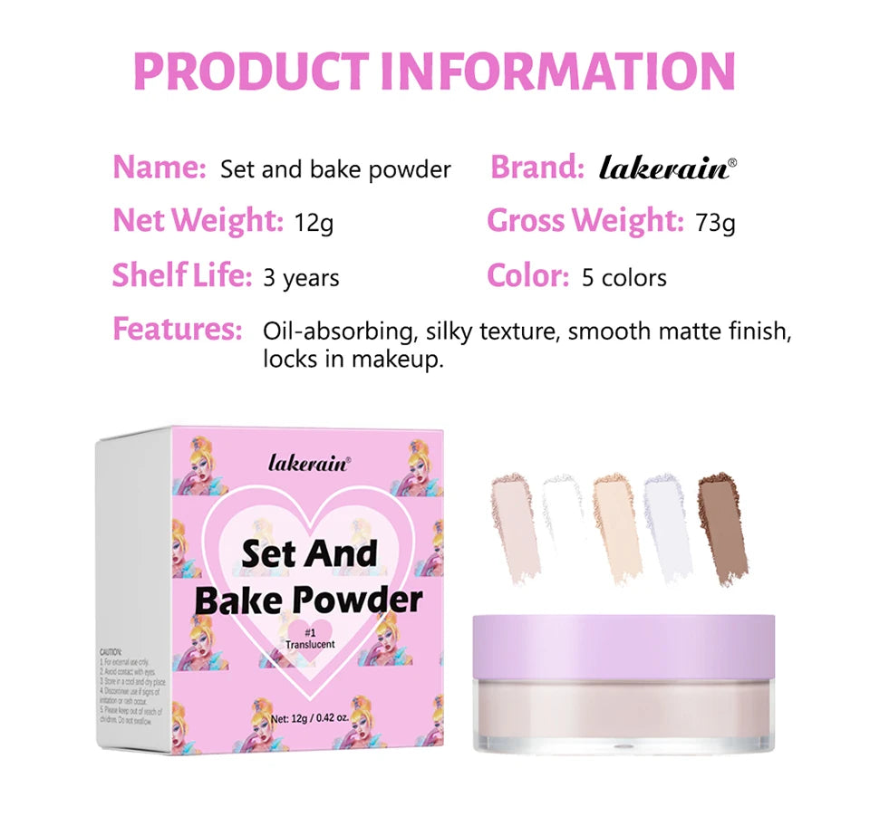 Loose Baking Powder and Translucent Setting Powder for Long Lasting Matte Makeup