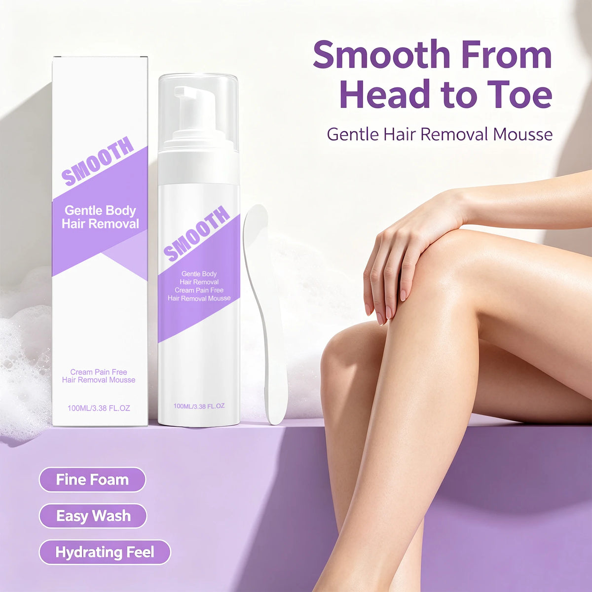 Hair Removal Mousse and Depilatory Foam for Painless Body Hair Maintenance