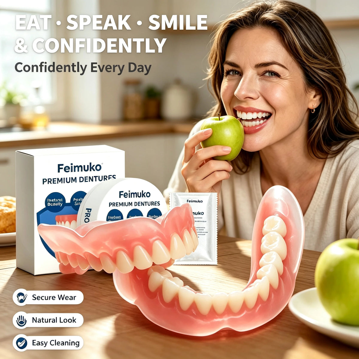 Silicone Snap On Dentures and Instant Fake Teeth for Natural Smile and Comfort