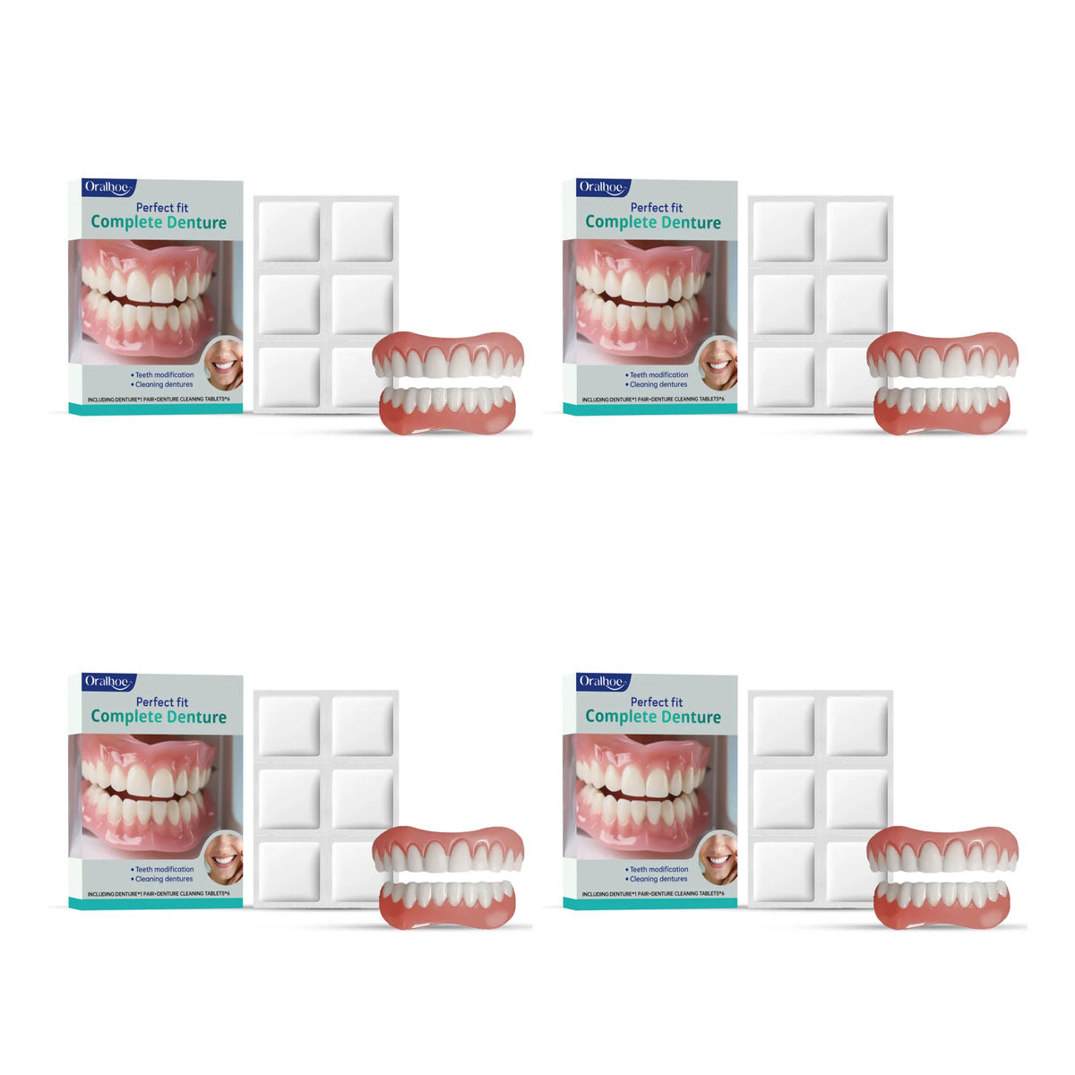 Cosmetic Denture Kit and Fake Teeth Set for Covering Missing or Stained Teeth
