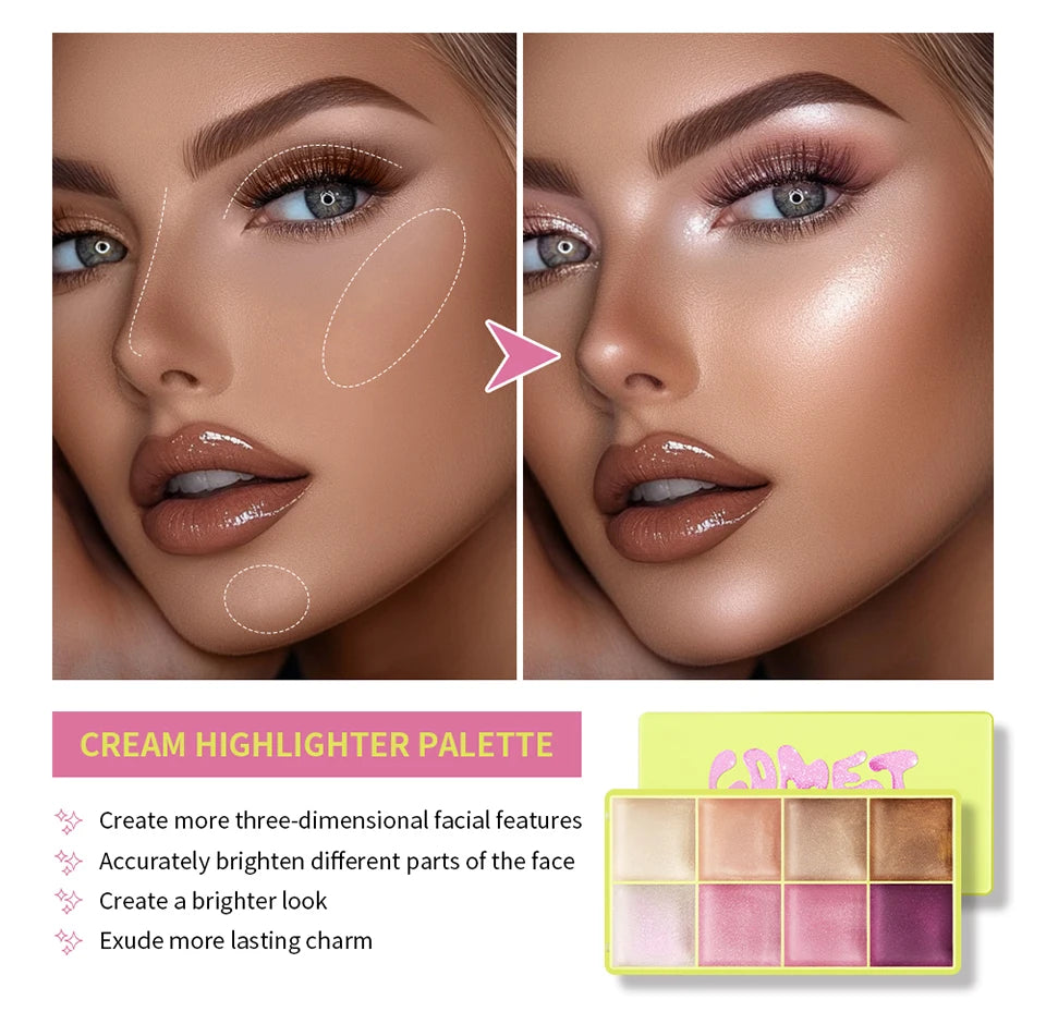 Cream Highlighter Palette and Makeup Blush Set for Professional Sculpting Looks - 14