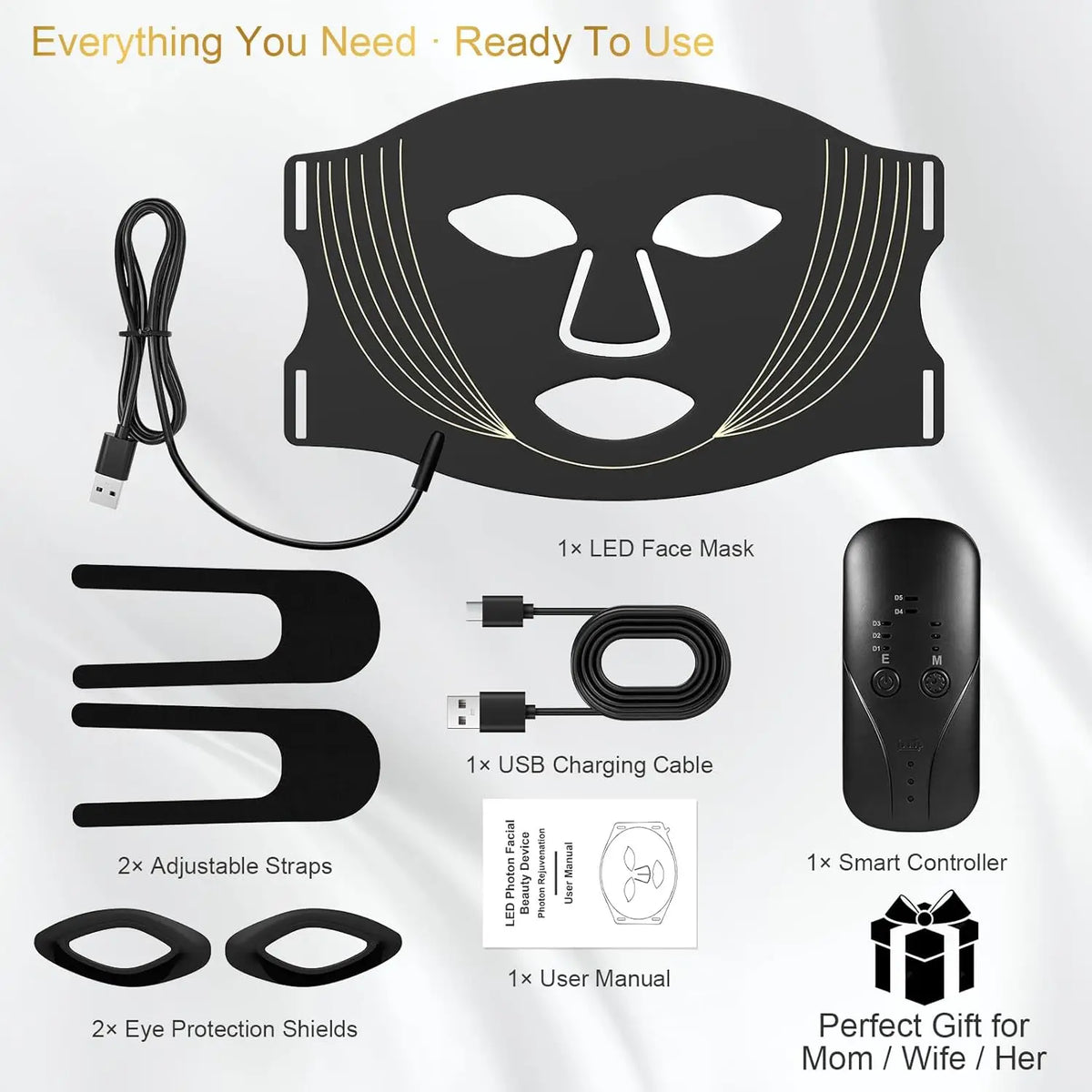 LED Face Mask and Light Therapy Device for Professional Skincare at Home Treatments