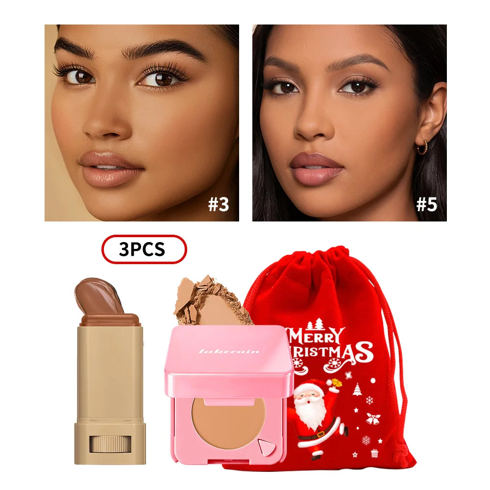 Foundation Stick and Pressed Powder Set for Daily Makeup and Holiday Gifting