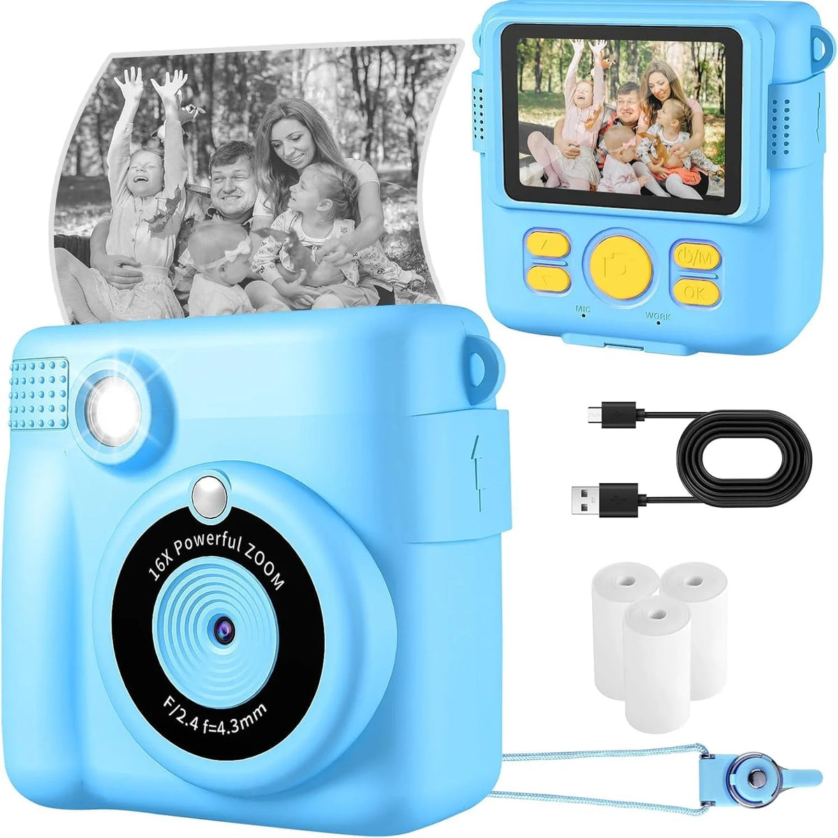 Instant Print Camera and Digital Video Recorder for Kids Birthday Holiday Gifts