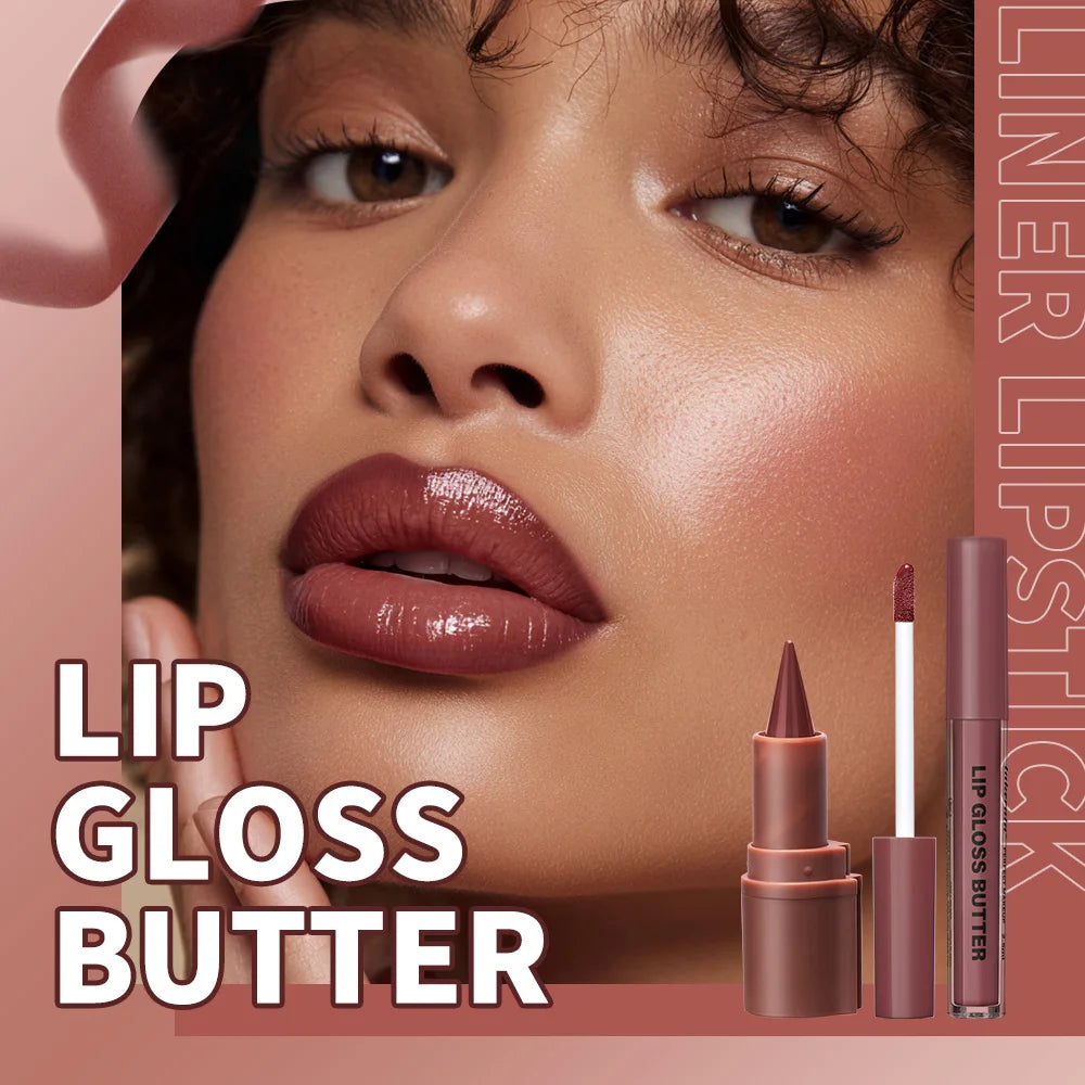 Lip Liner and Lip Gloss Set for Daily Makeup and Enhancing Natural Lip Shape