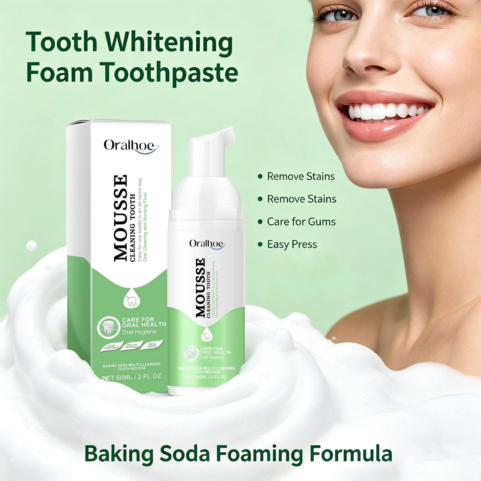 Whitening Foaming Toothpaste and Dental Mousse for Daily Teeth Stain Removal - 3