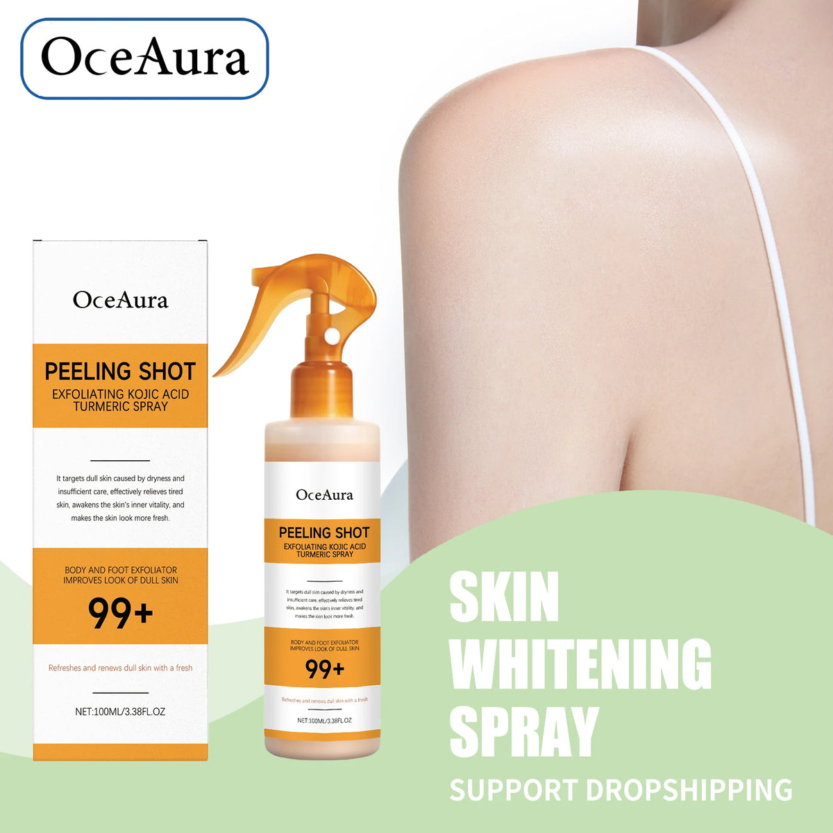Exfoliating Spray and Skin Brightening Serum for Body and Foot Care Routine
