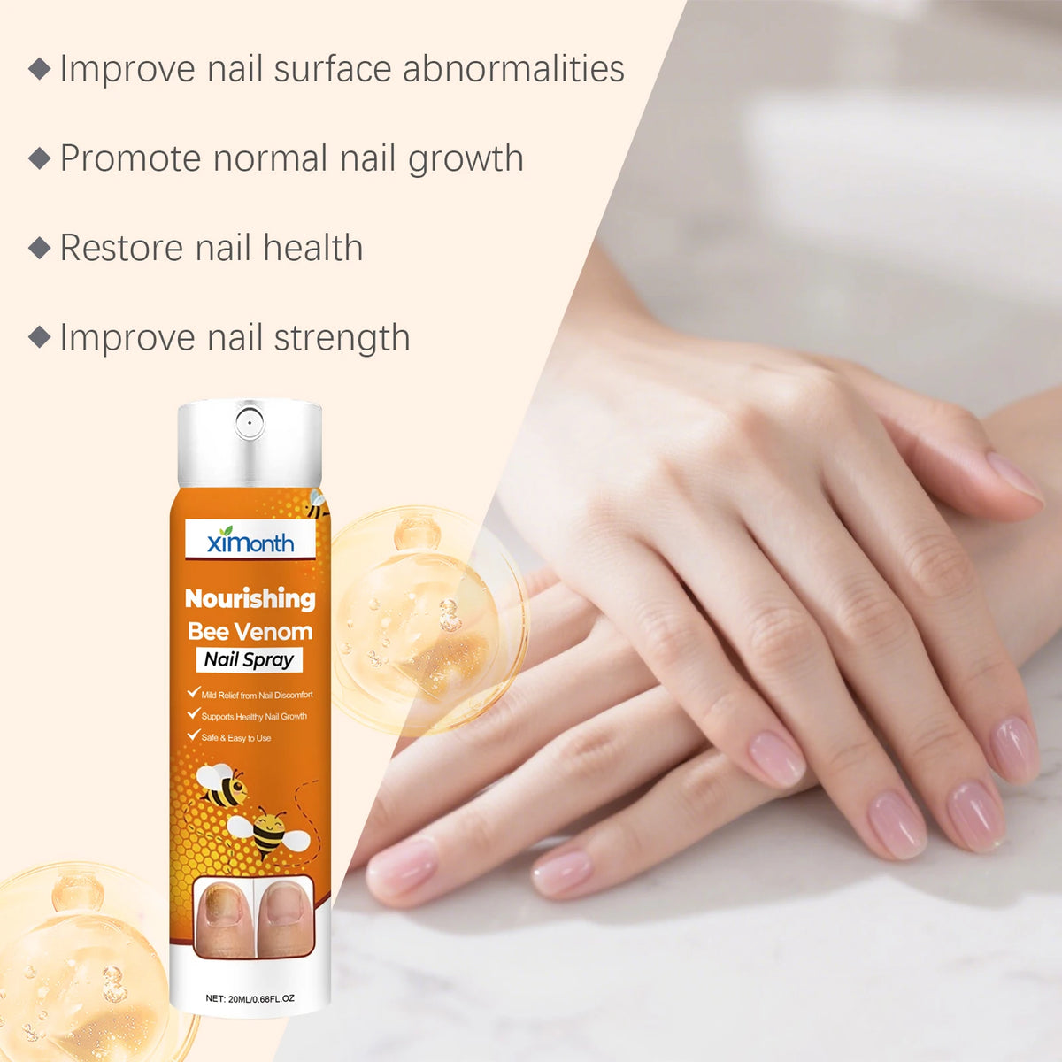 Bee Venom Nail Spray and Fungus Treatment for Restoring Damaged and Brittle Nails