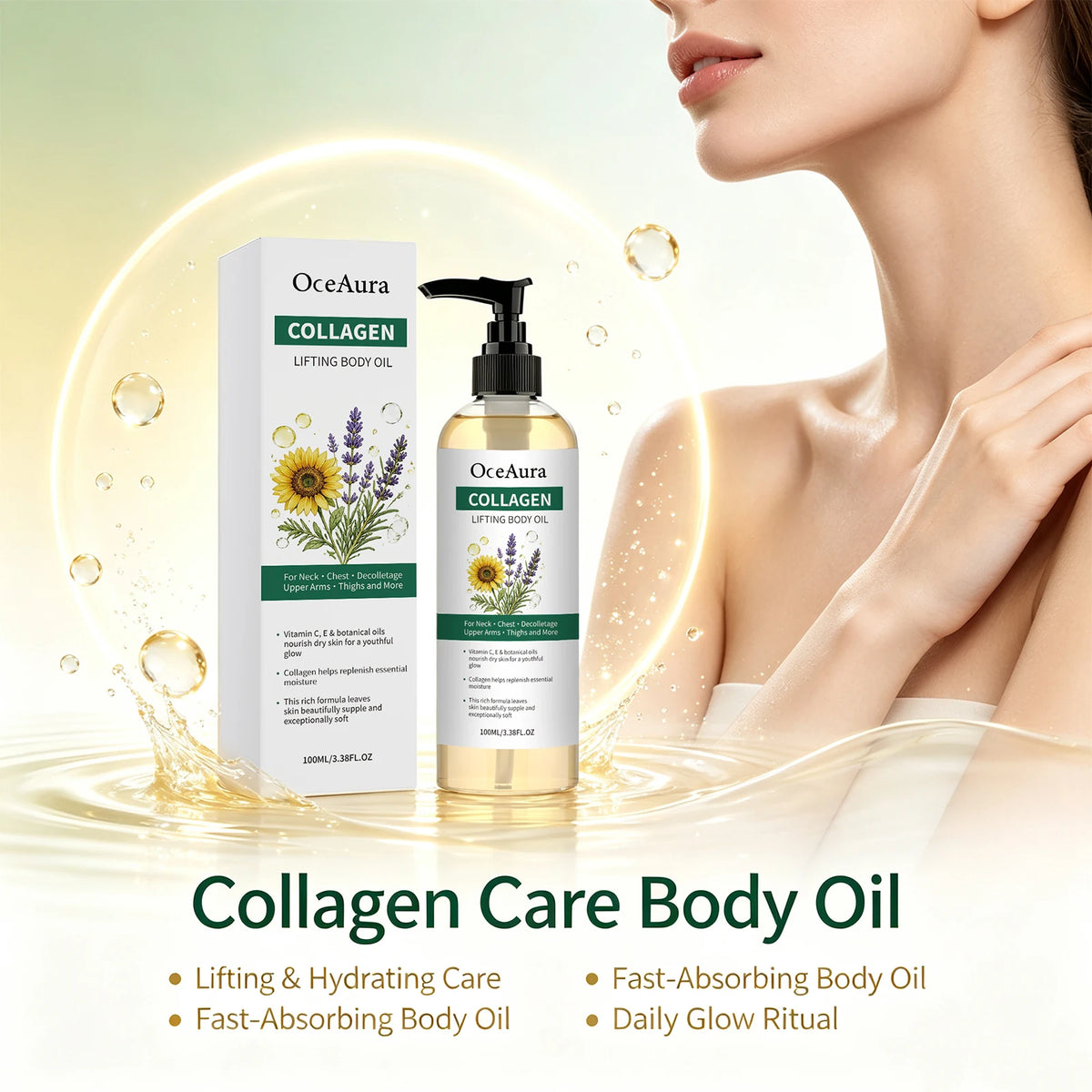 Collagen Body Oil and Skin Firming Serum for Daily Moisturizing and Hydration