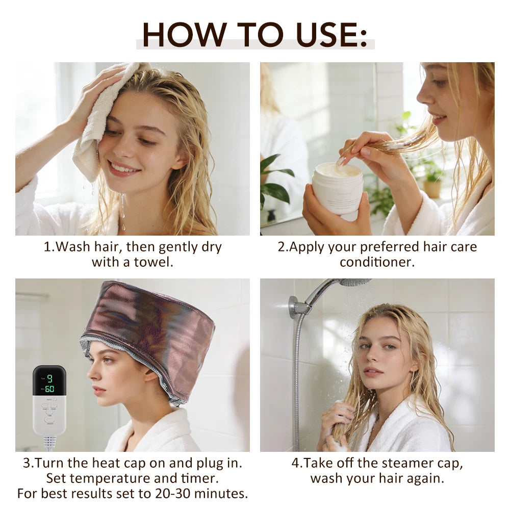Hair Steamer Cap and Thermal Heat Hat for Deep Conditioning Treatment at Home Use - 8