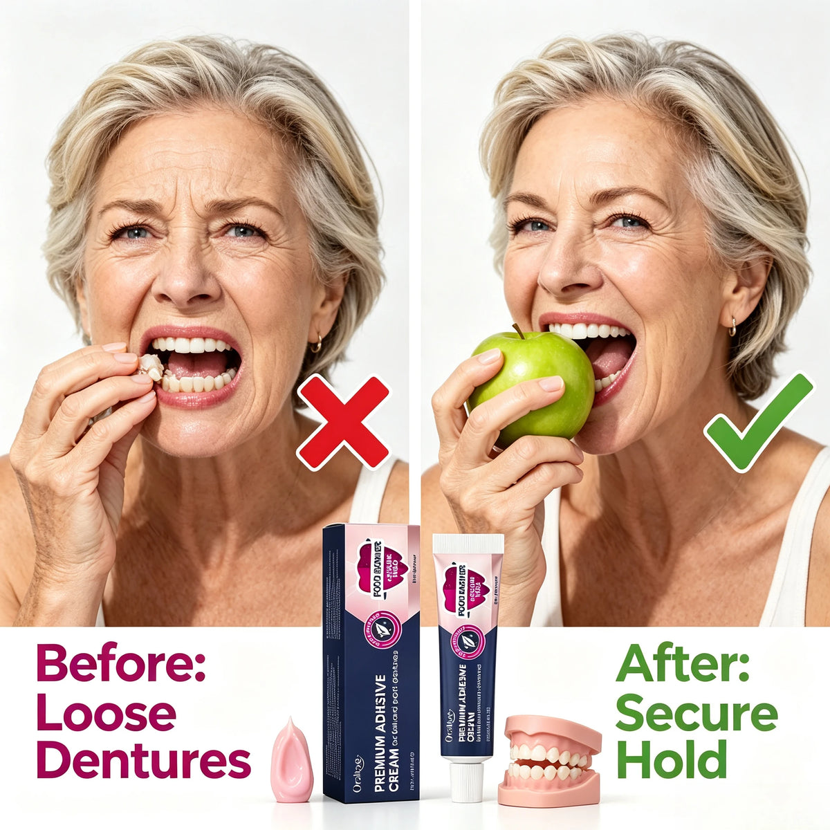 Denture Adhesive Cream and Secure Fix Glue for Full and Partial Denture Wearers