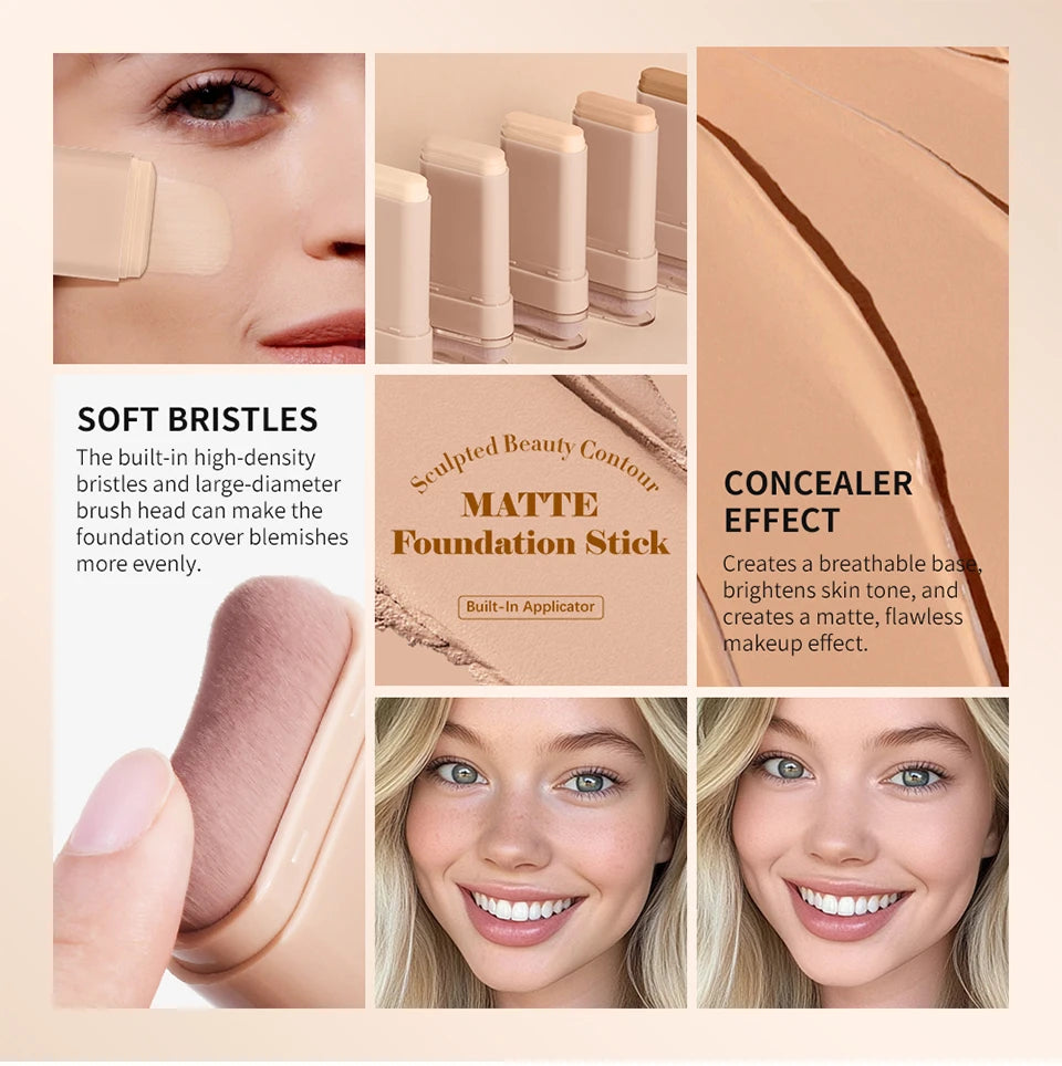 Matte Foundation Stick and Cream Concealer for a Flawless Daily Makeup Look - 10