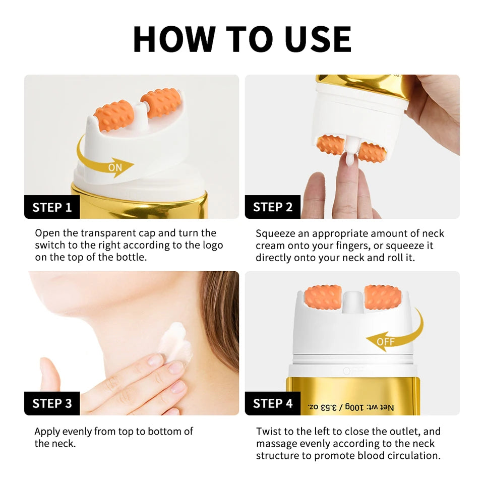 Firming Neck Cream and Anti Wrinkle Roller for Smoother Skin and Neck Lines