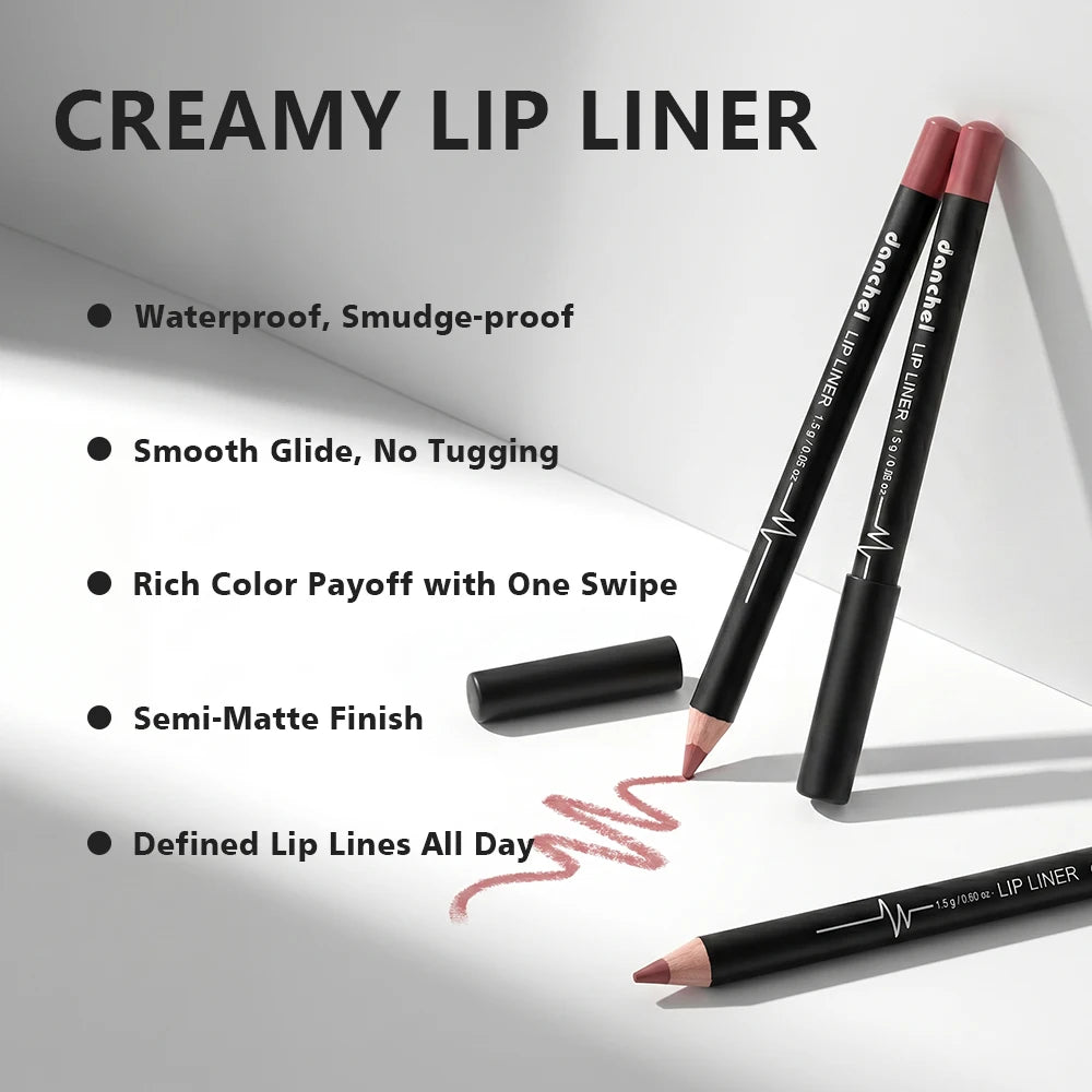 Lip Liner Pencil Set and Matte Contour Makeup for Precise Defined Long Lasting Lips