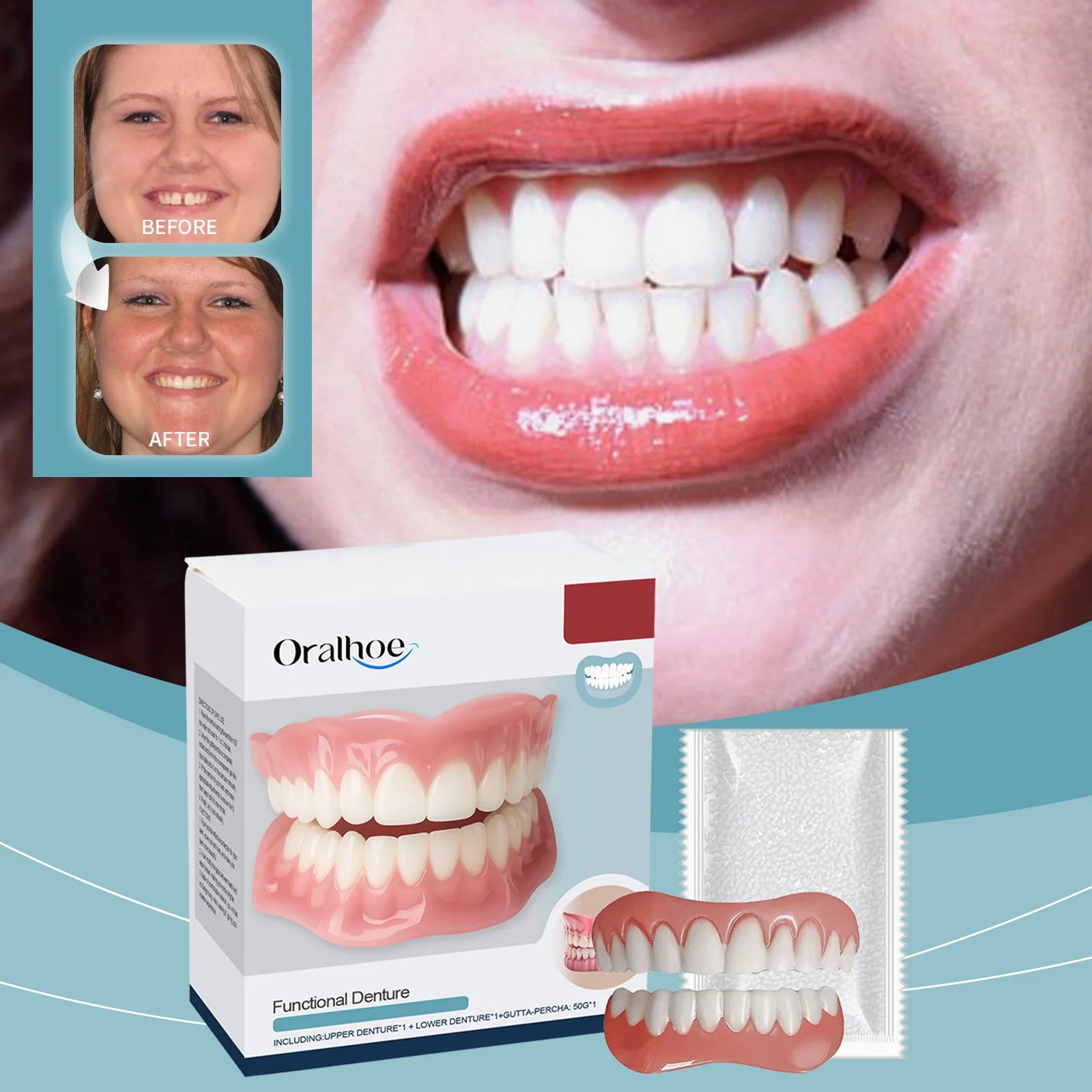 Soft Silicone Denture Kit and Fake Teeth Set for Natural Smile and Tooth Restoration - 3