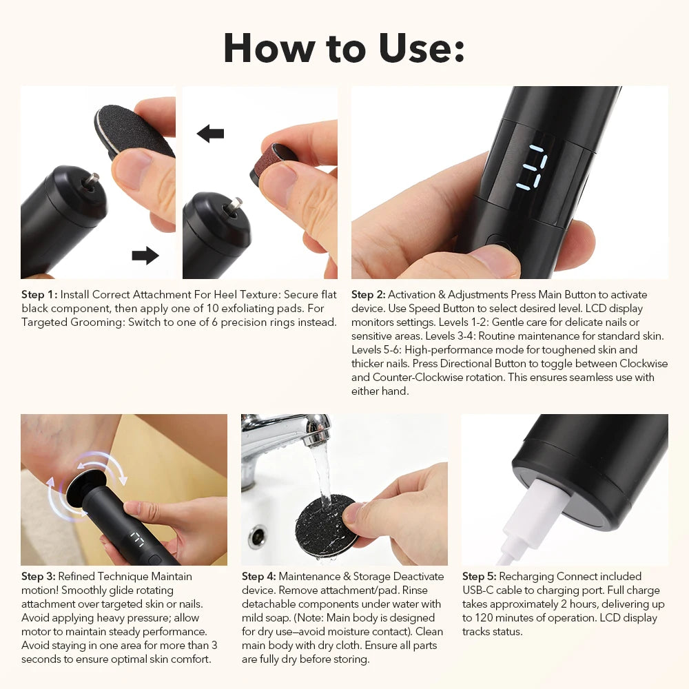 Electric Foot File and Callus Remover for Smooth Heels and Professional Home Care