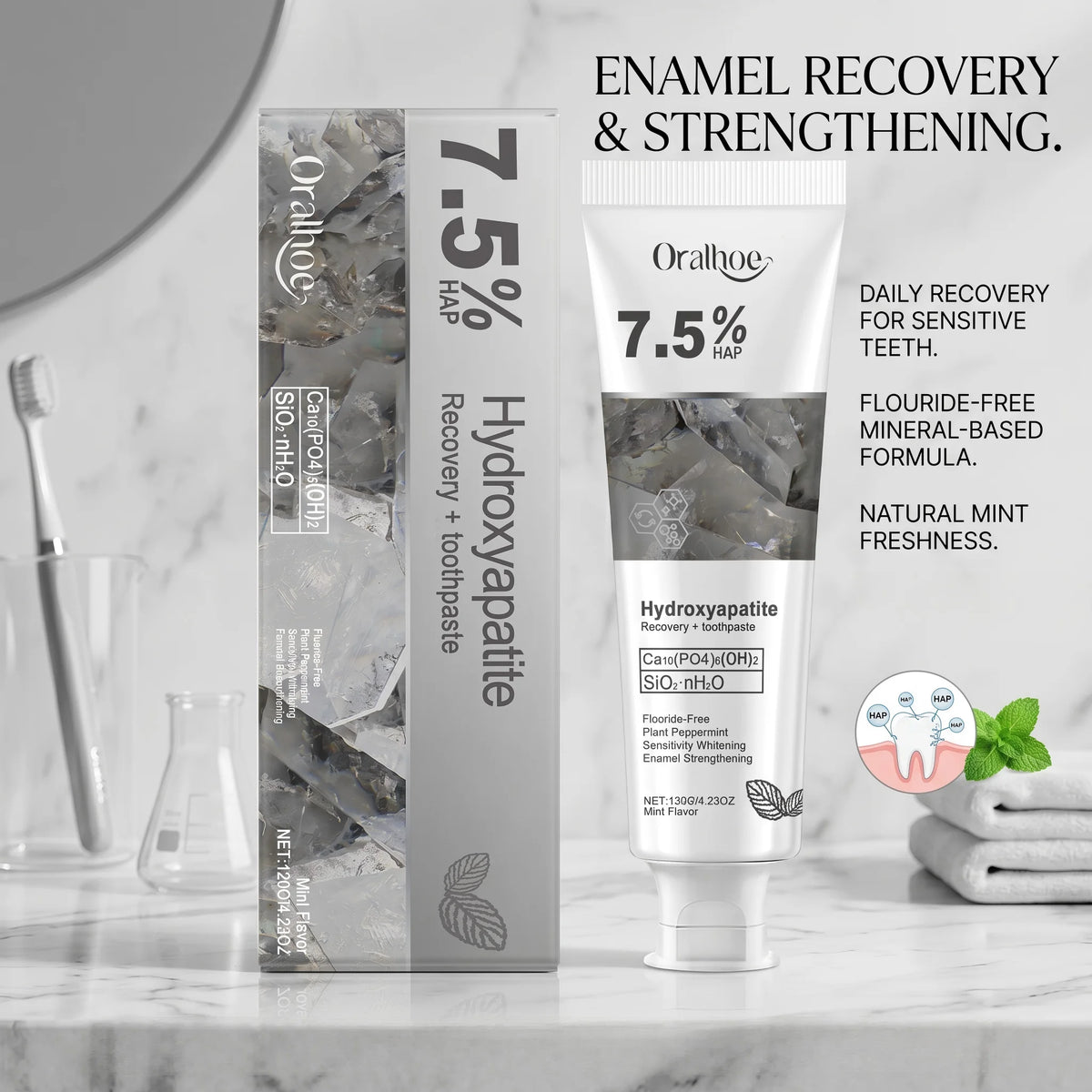 Hydroxyapatite Toothpaste and Enamel Repair Cream for Daily Whitening and Care