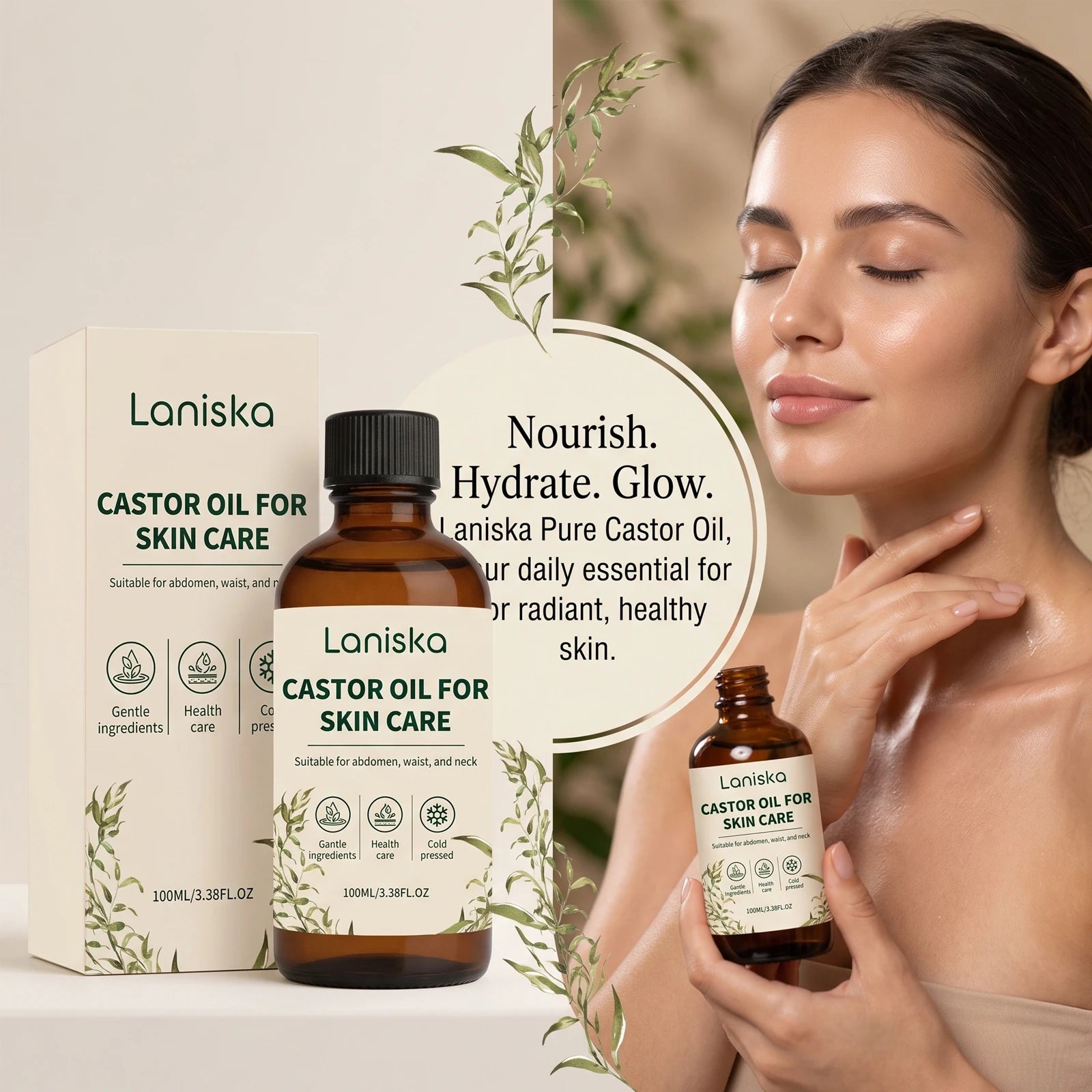 Cold Pressed Castor Oil and Moisturizing Body Care for Dry Skin and Massage - 2