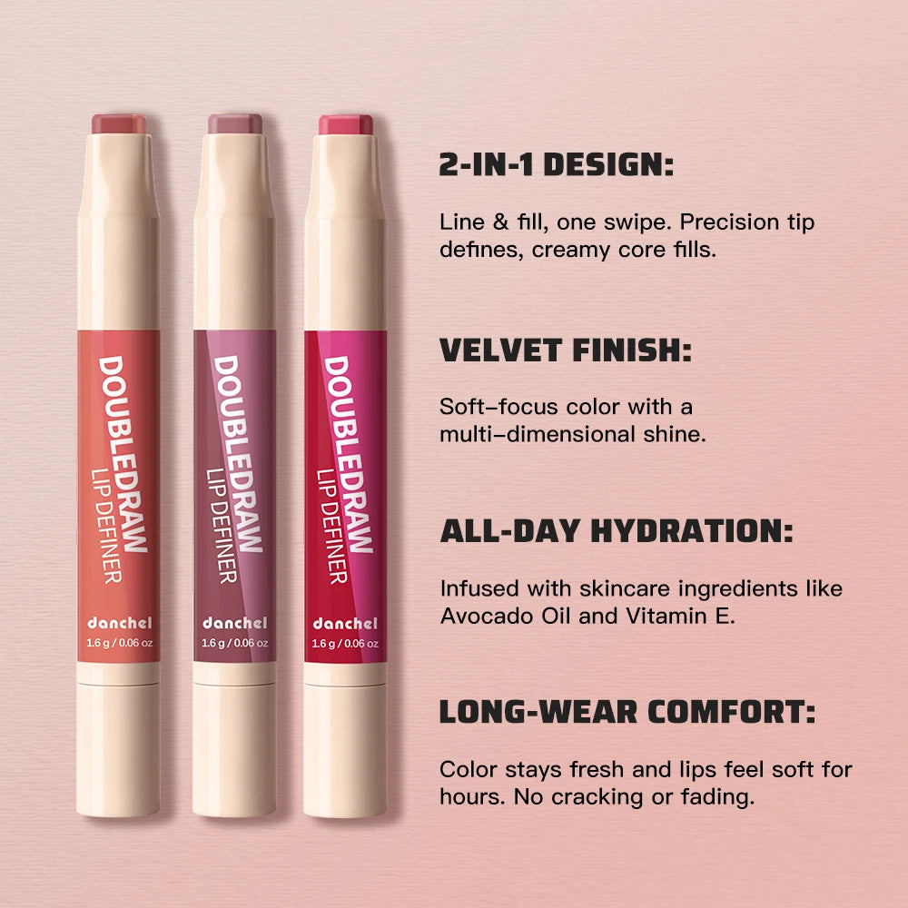 Lip Contour Liner and Lip Gloss Stick for Defined Long Lasting Matte Finish