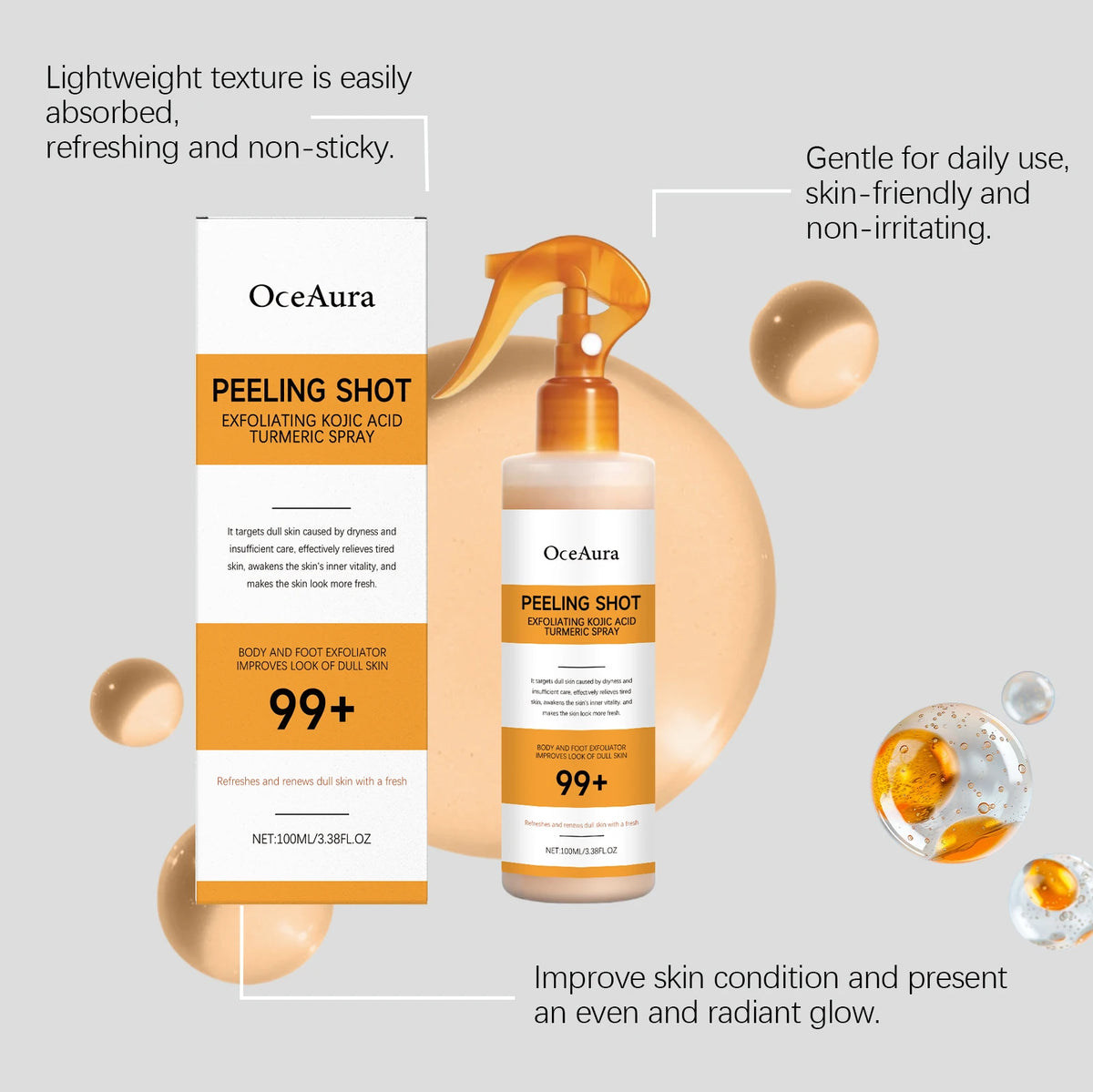 Exfoliating Spray and Skin Brightening Serum for Body and Foot Care Routine