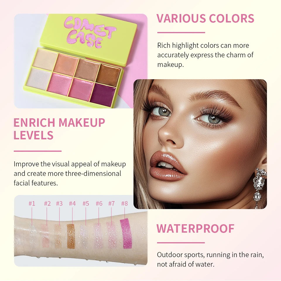 Cream Highlighter Palette and Makeup Blush Set for Professional Sculpting Looks - 12