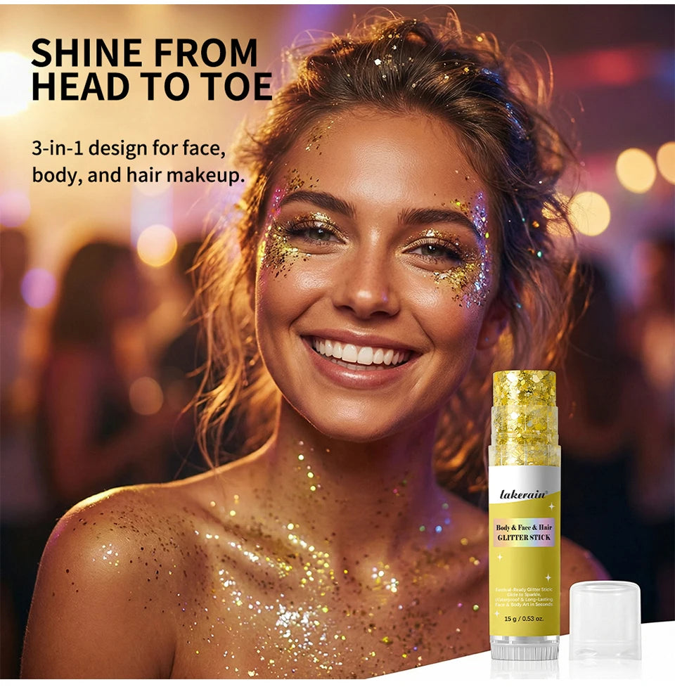 Body Shimmer Stick and Glitter Glow Balm for Festival and Party Makeup Looks