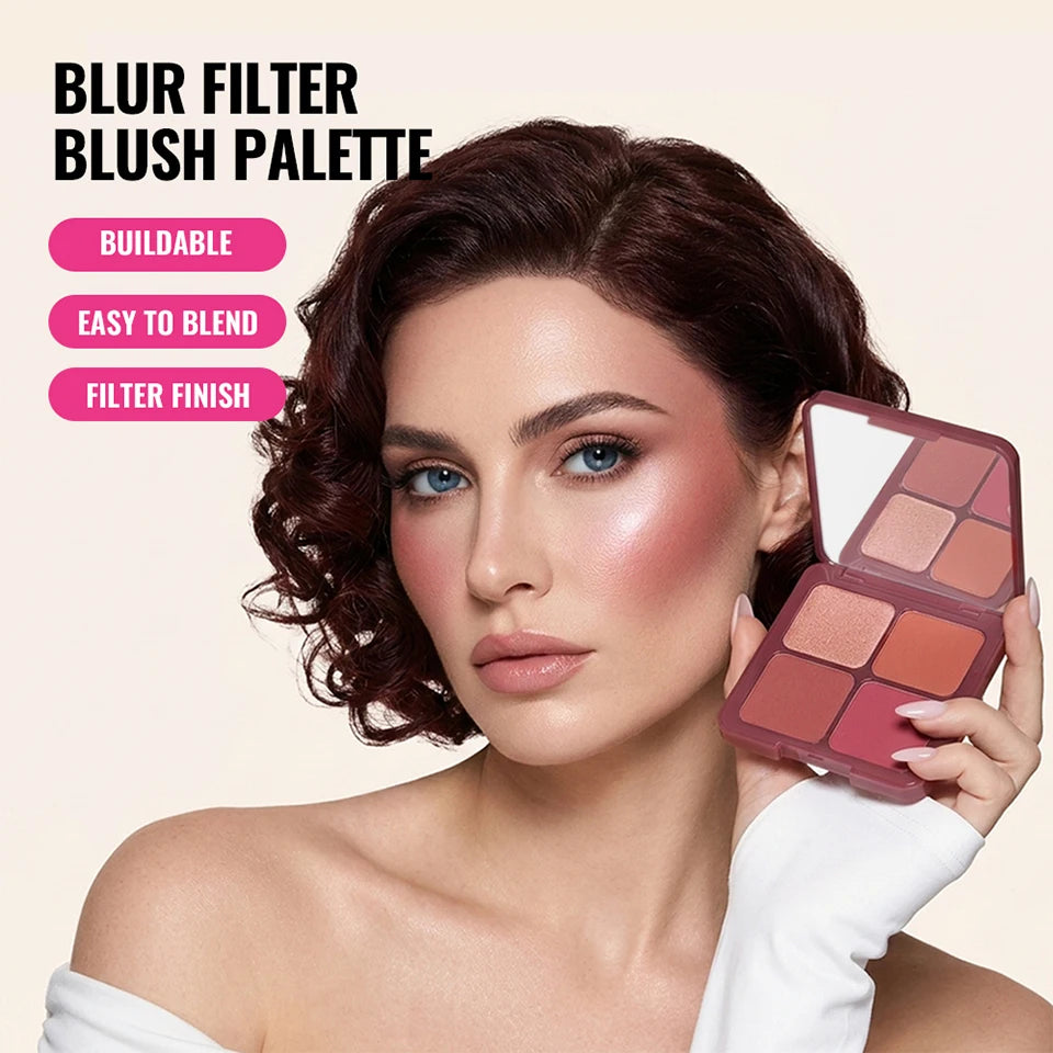 Blur Filter Blush Palette and Cheek Makeup Kit for a Natural Flushed Look