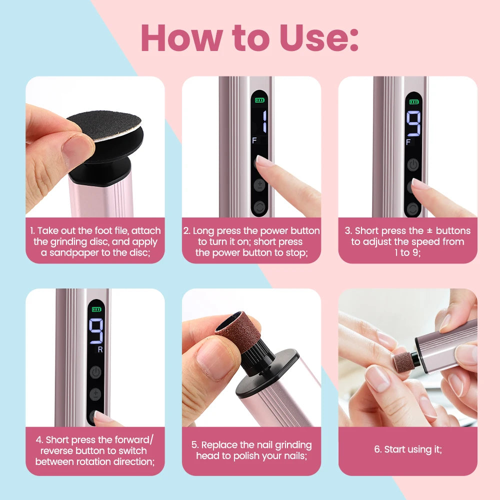 Electric Foot File and Callus Remover for Smooth Heels and Professional Pedicures