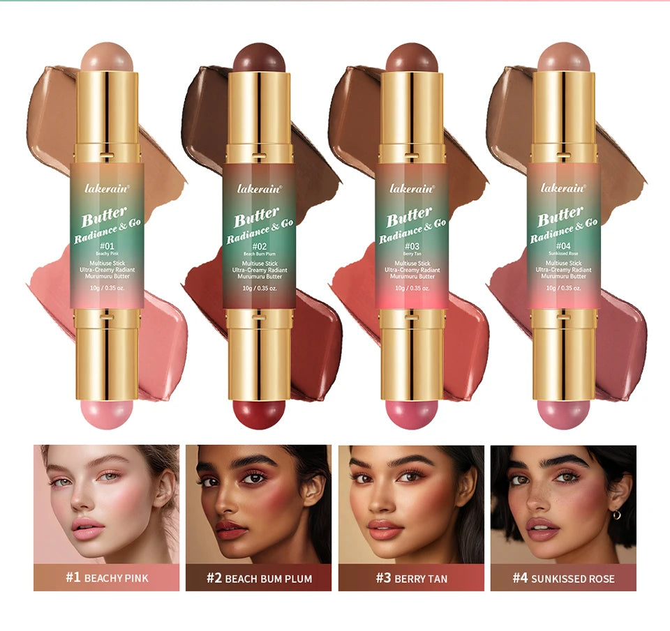 Double Headed Bronzer and Blush Stick for Quick Makeup Routines and Face Contouring