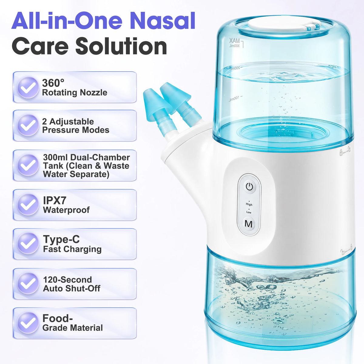 Electric Nasal Irrigator and Nose Cleaner for Daily Sinus Relief at Home