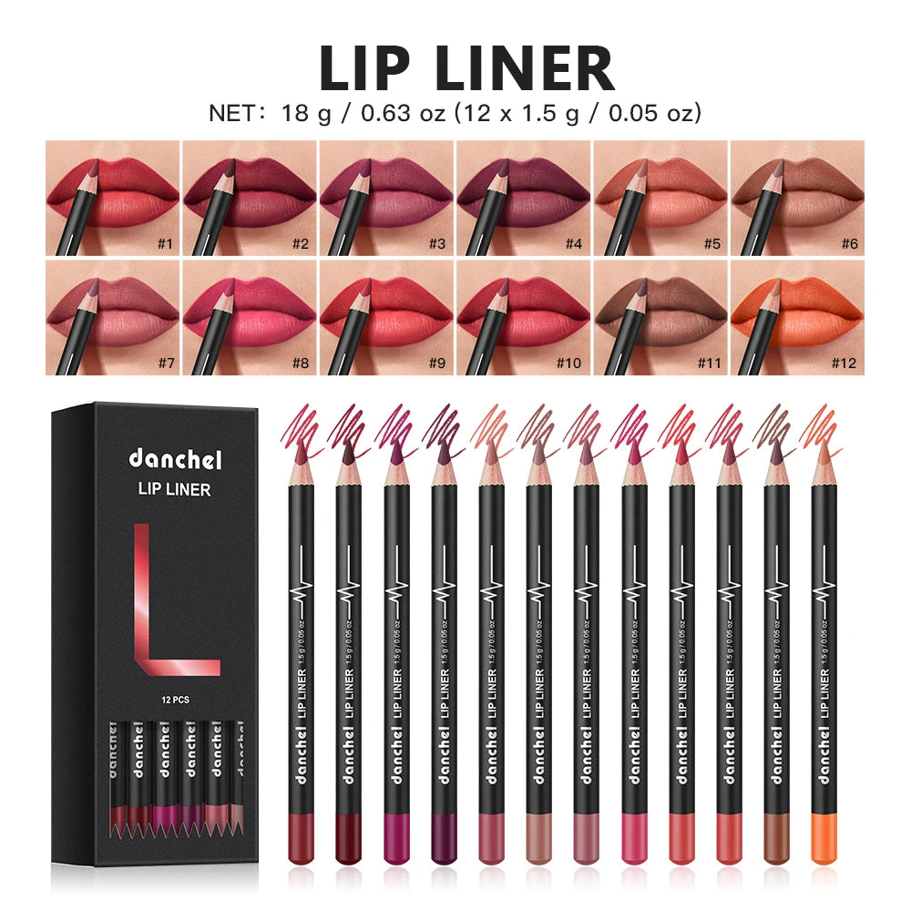 Lip Liner Pencil Set and Matte Contour Makeup for Precise Defined Long Lasting Lips