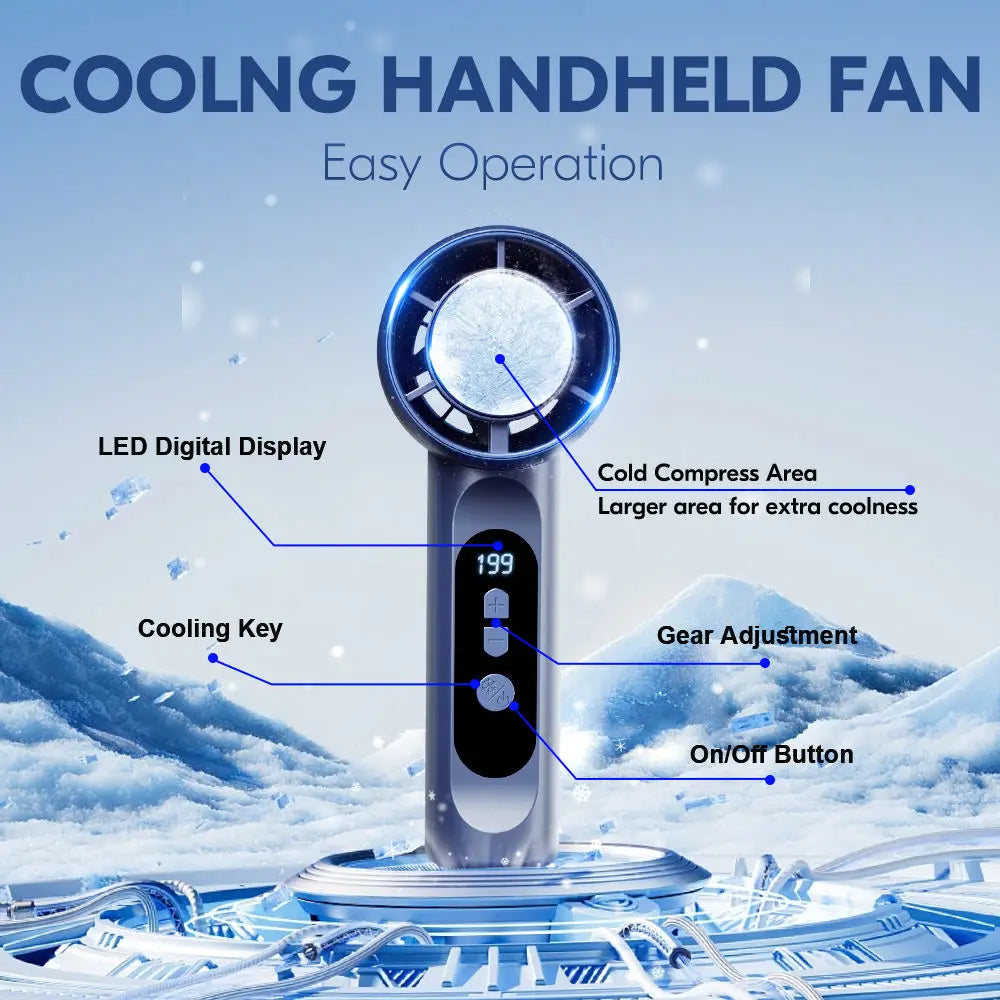 Rechargeable Turbo Mini Fan and Ice Cooling Handheld Device for Travel and Office - 6