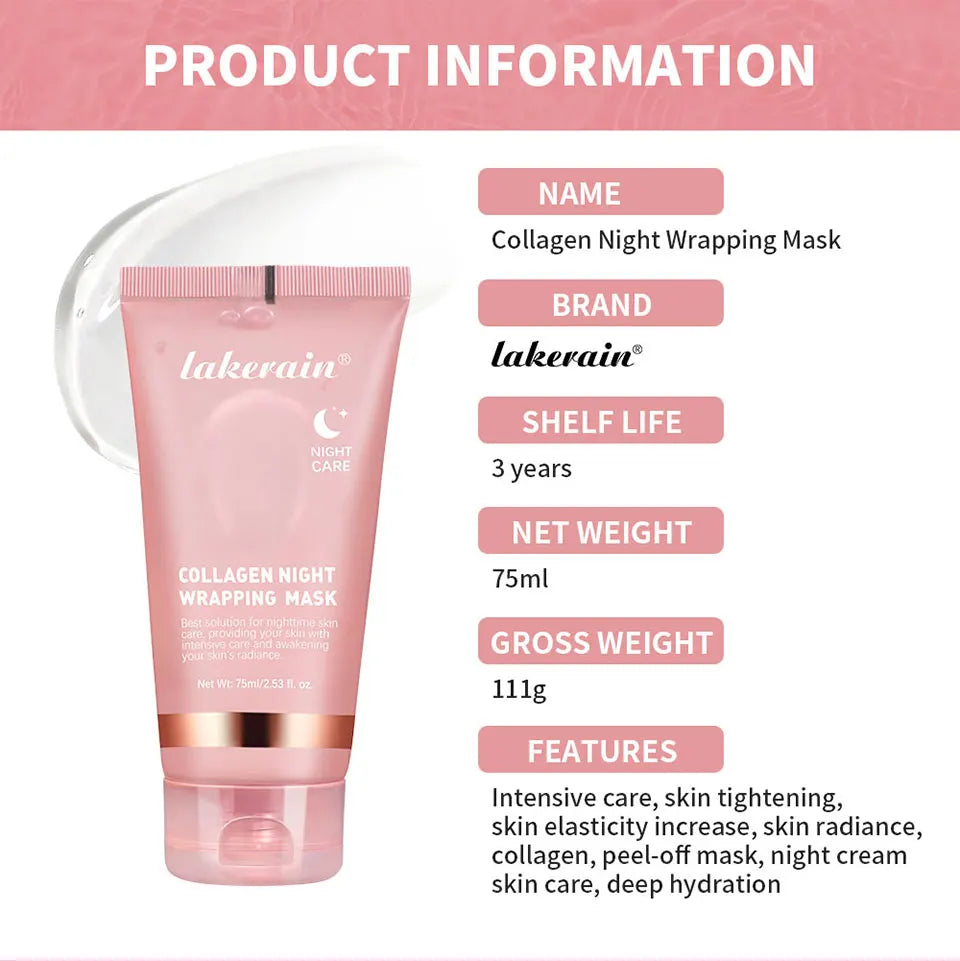 Collagen Night Wrapping Mask and Peel Off Facial Treatment for Overnight Repair