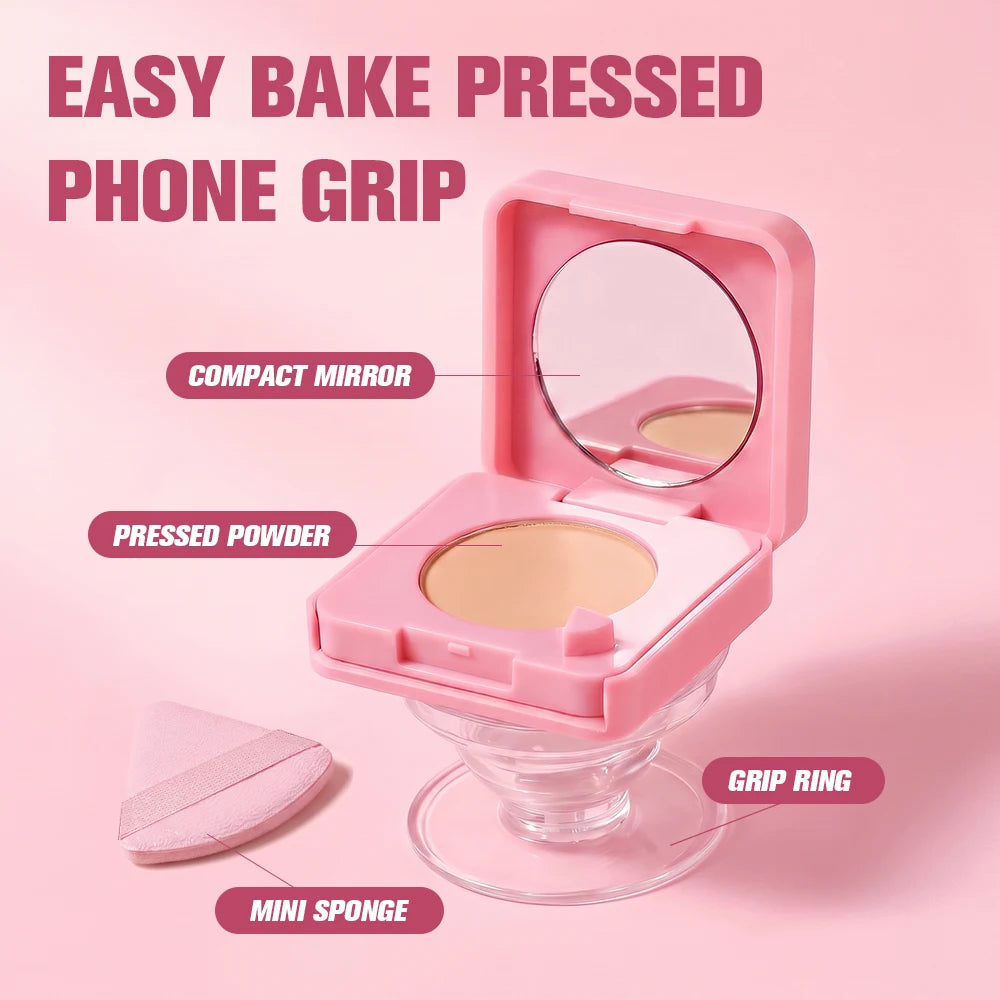 Pressed Setting Powder and Phone Grip for Daily Makeup Touchups on the Go