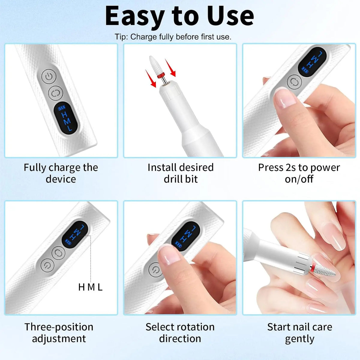 Cordless Nail Drill and Electric Nail File for Salon Quality Manicure at Home
