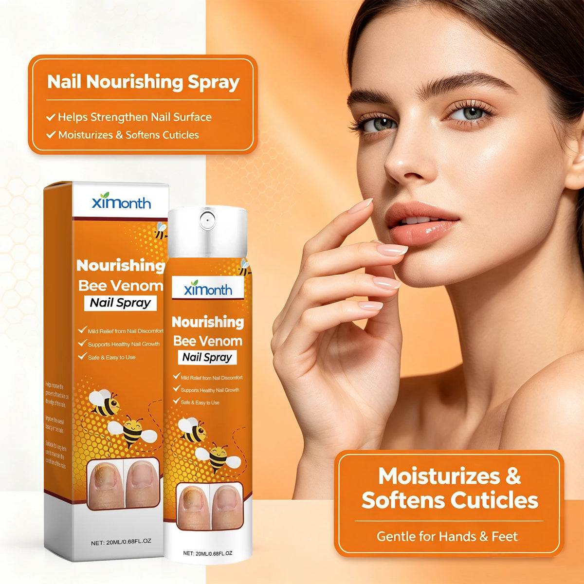 Bee Venom Nail Spray and Fungus Treatment for Restoring Damaged and Brittle Nails