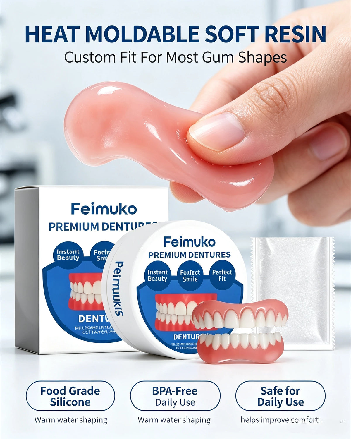 Silicone Snap On Dentures and Instant Fake Teeth for Natural Smile and Comfort