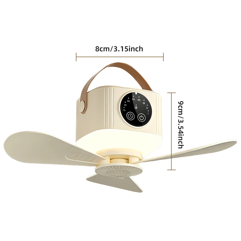 Portable Ceiling Fan and Hanging Tent Light for Camping Dorms and Bedrooms