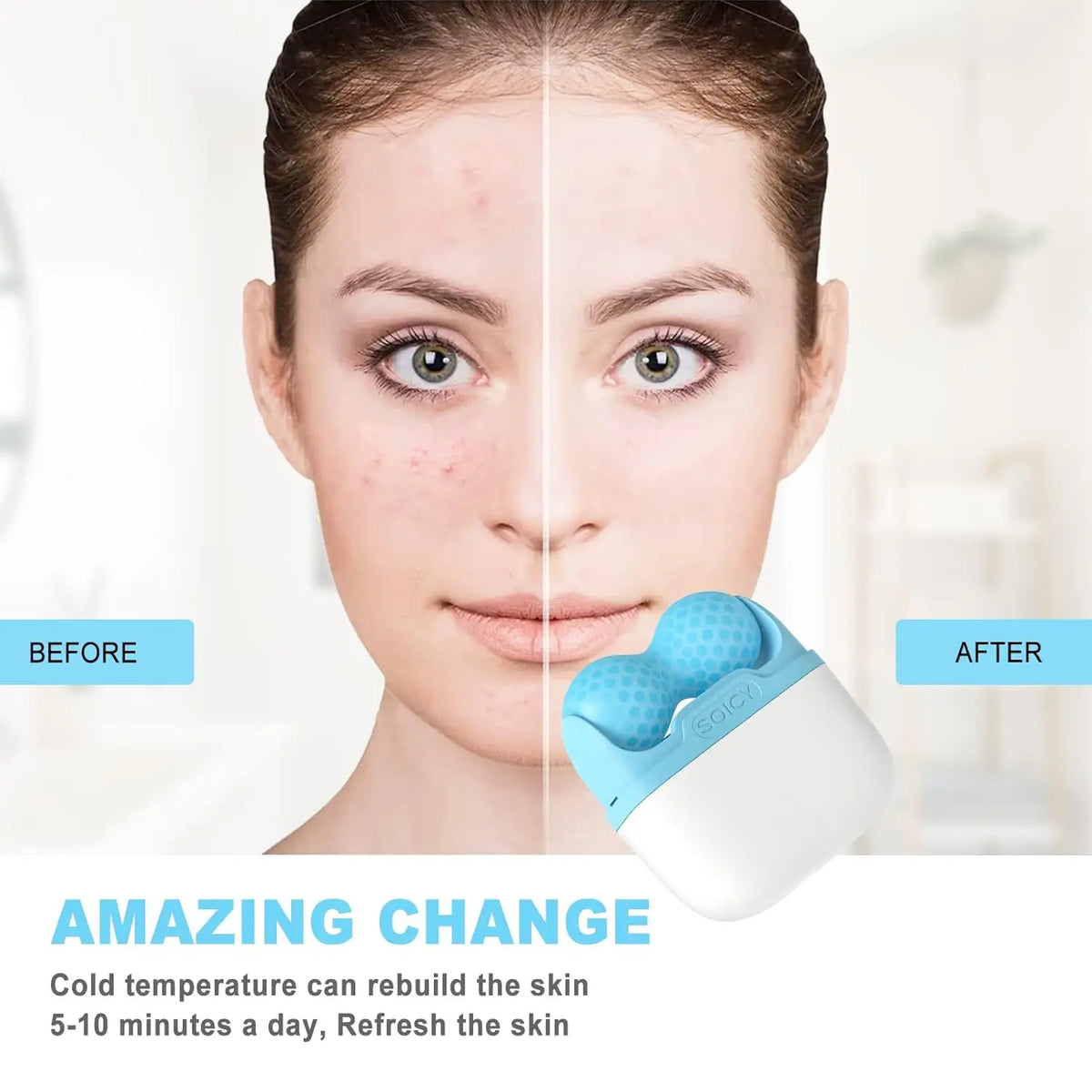 Double Ended Ice Roller and Cold Massage Tool for Face and Body Skincare