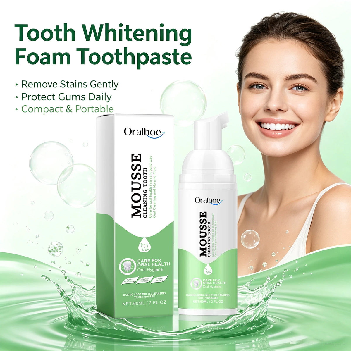 Whitening Foaming Toothpaste and Dental Mousse for Daily Teeth Stain Removal