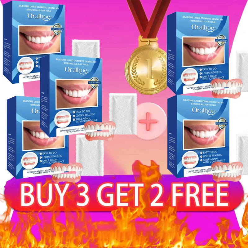 Natural Silicone Dentures and Fake Teeth Set for Instant Smile and Comfort Fit