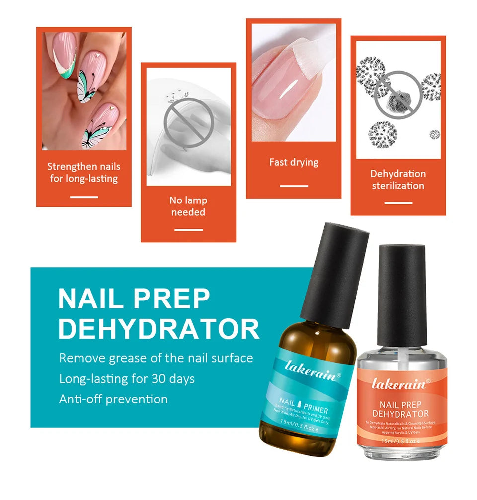 Nail Prep Dehydrator and Acid Free Primer set for long lasting gel manicure - 10